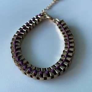Bracelet - magenta string + gold chain
